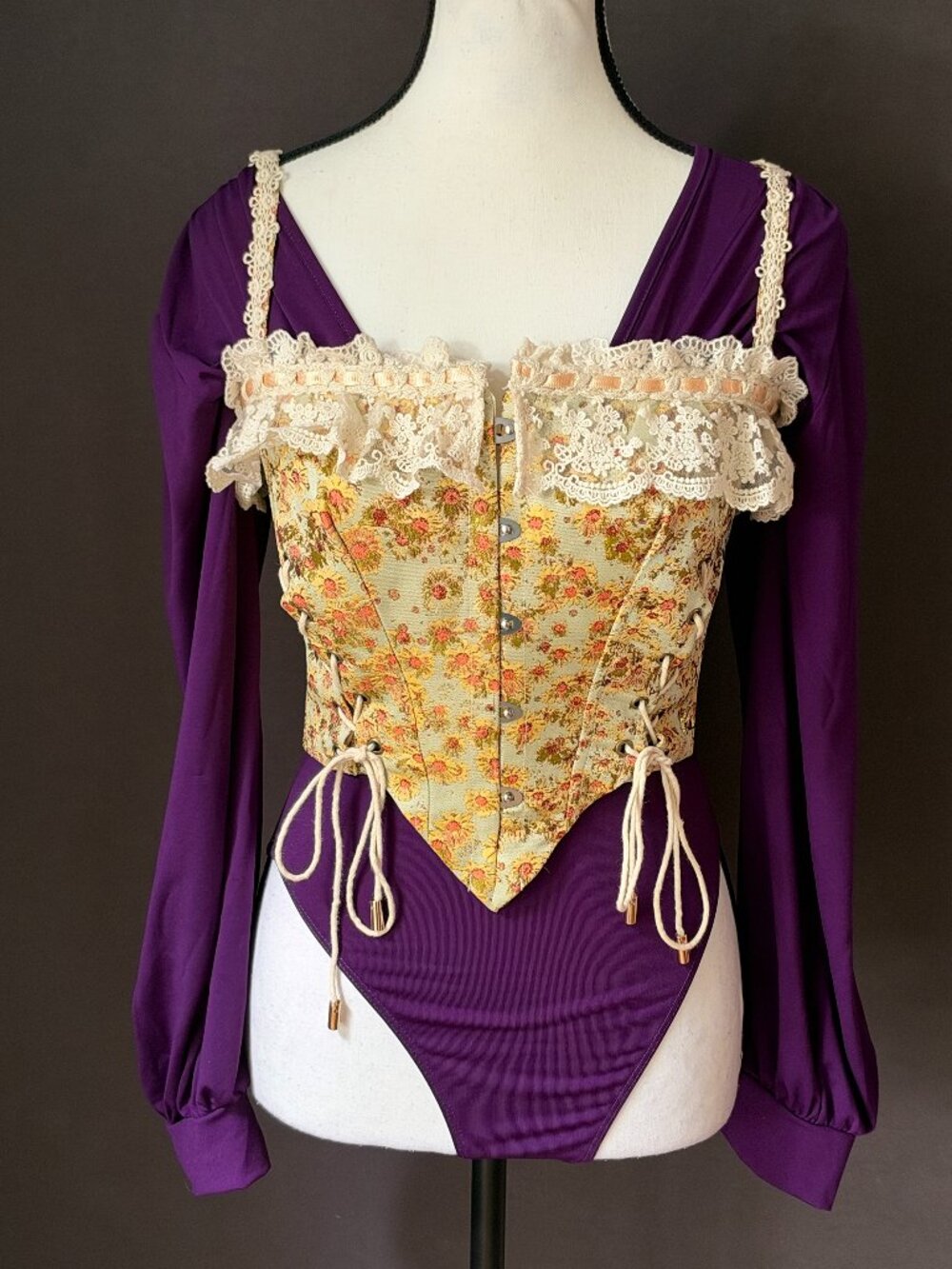 Lacemade Van Gogh Sunflower Corset + SHEIN Purple Bodysuit Costume Set S/S